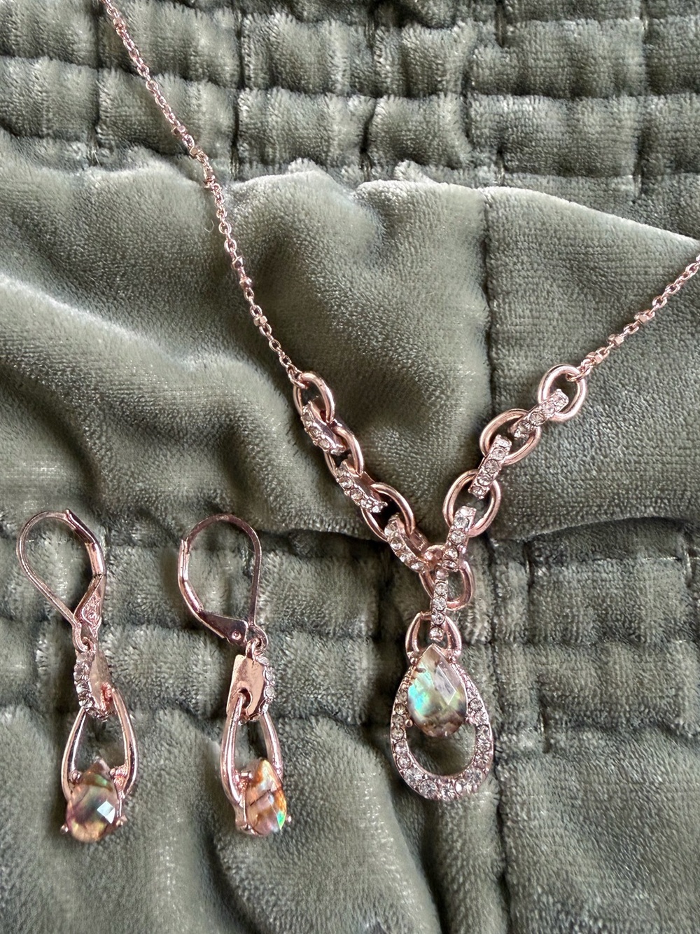 Anne Klein Rose Gold Abalone Teardrop Necklace & Earring Set